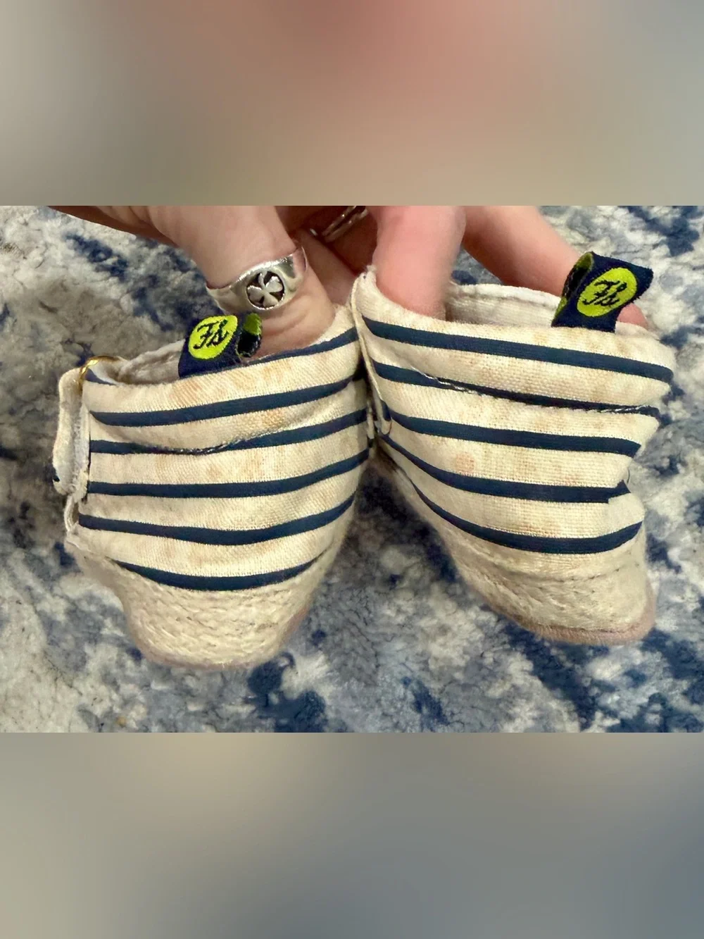 First Impressions Navy & Cream Striped Espadrille Sandals for Kids